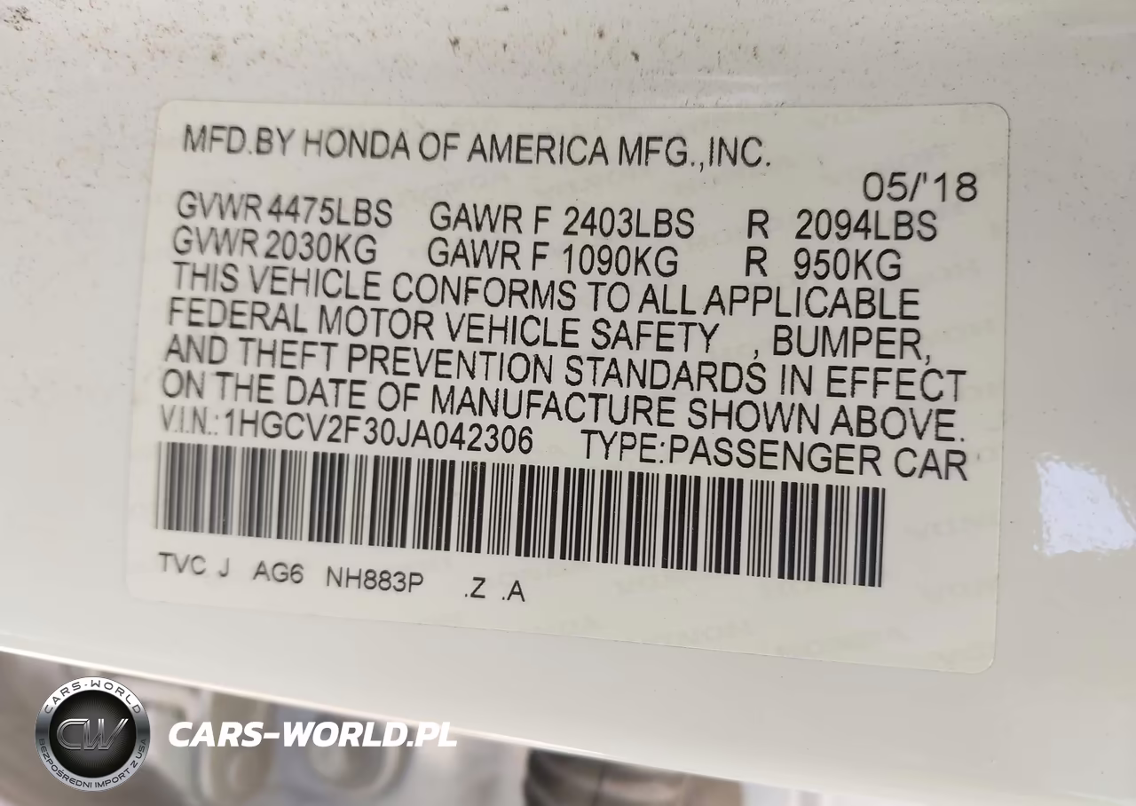 2018 Honda Accord Sport 2.0T VIN:1HGCV2F30JA042306 - 9