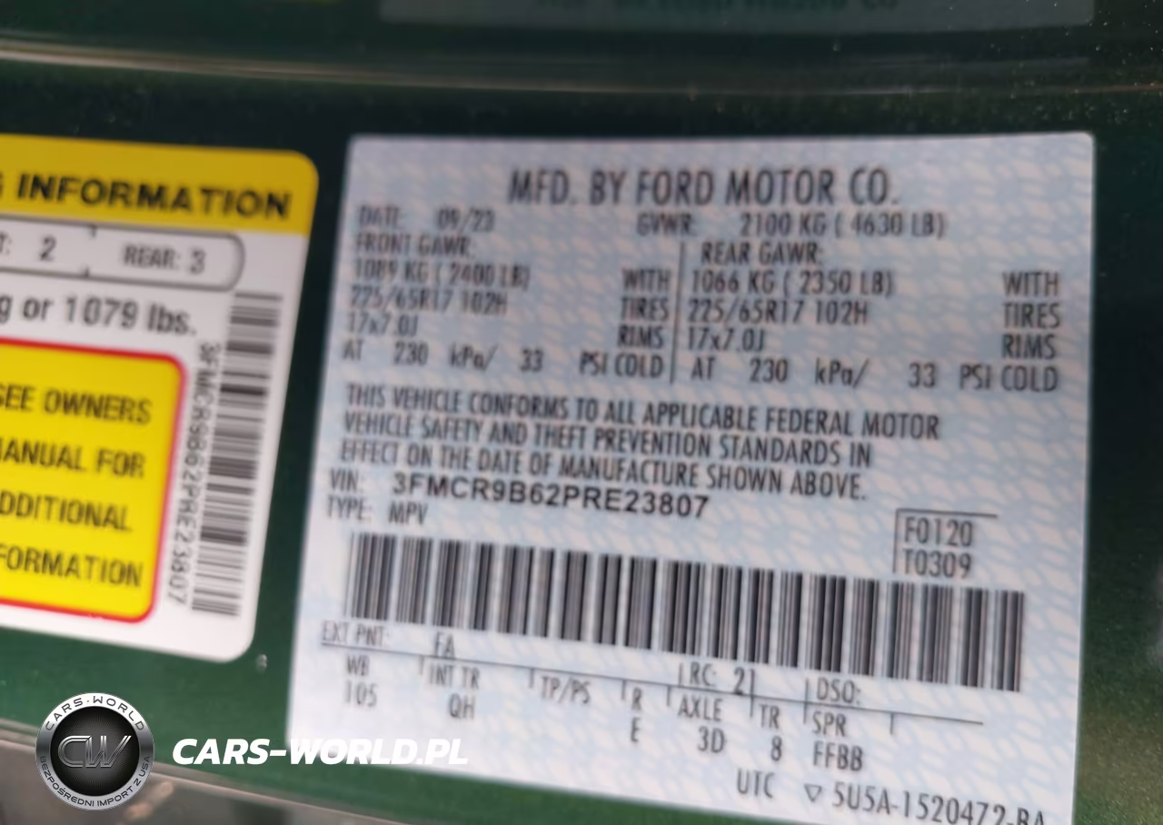 2023 Ford Bronco Sport Big Bend VIN:3FMCR9B62PRE23807 - 9