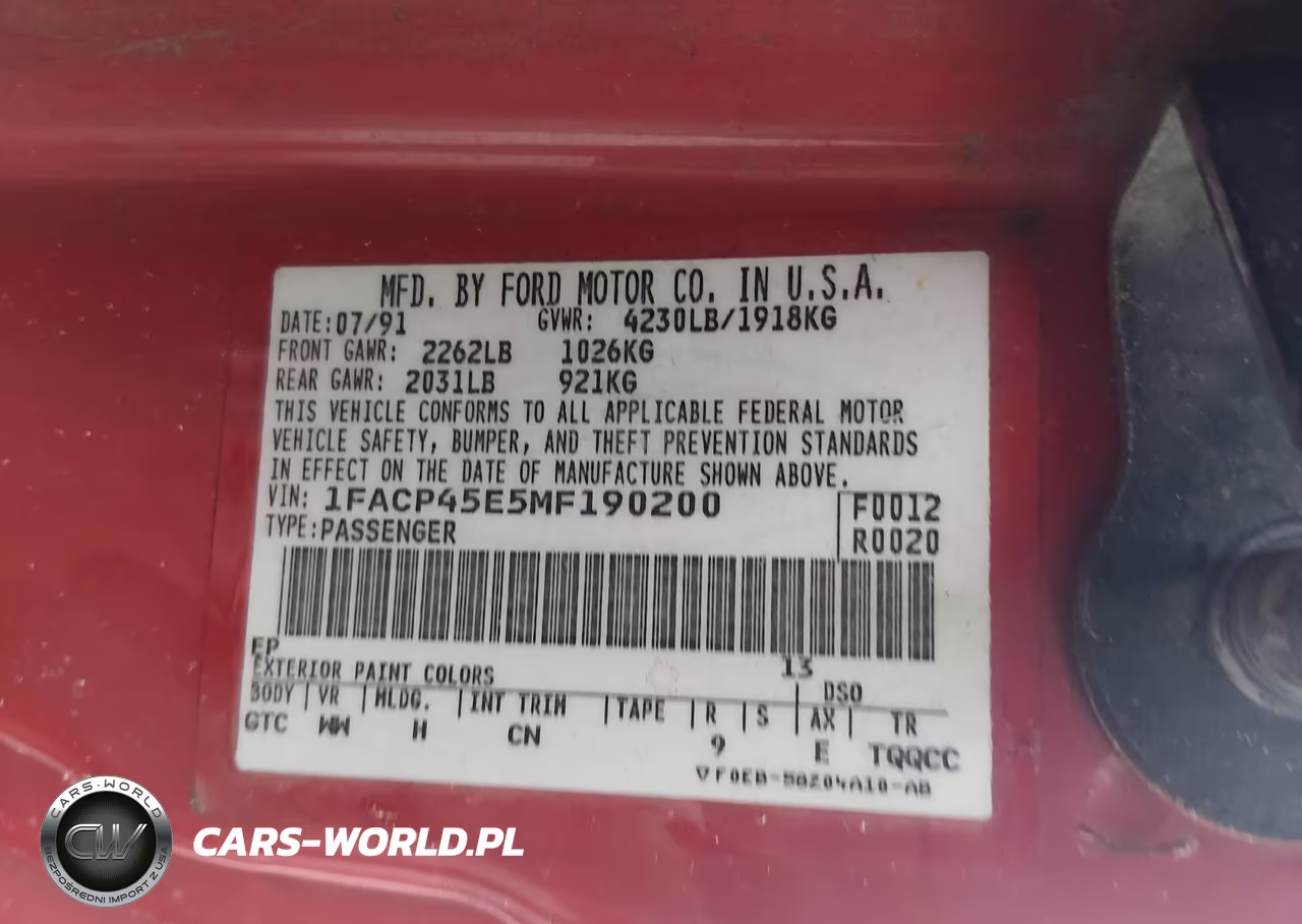1991 Ford Mustang Gt-Cobra Gt VIN:1FACP45E5MF190200 - 9