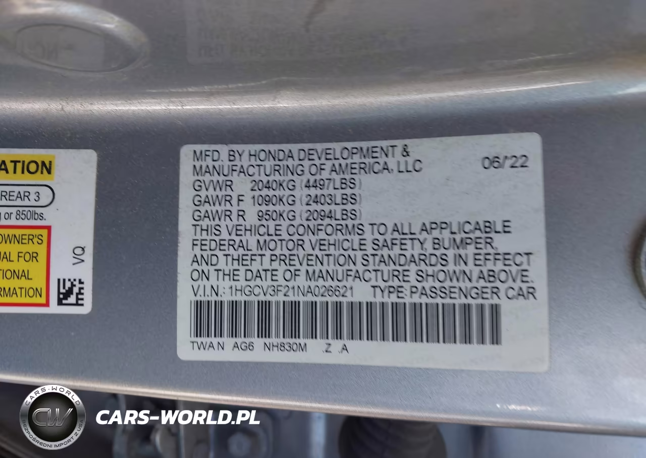 2022 Honda Accord Hybrid Sport VIN:1HGCV3F21NA026621 - 9