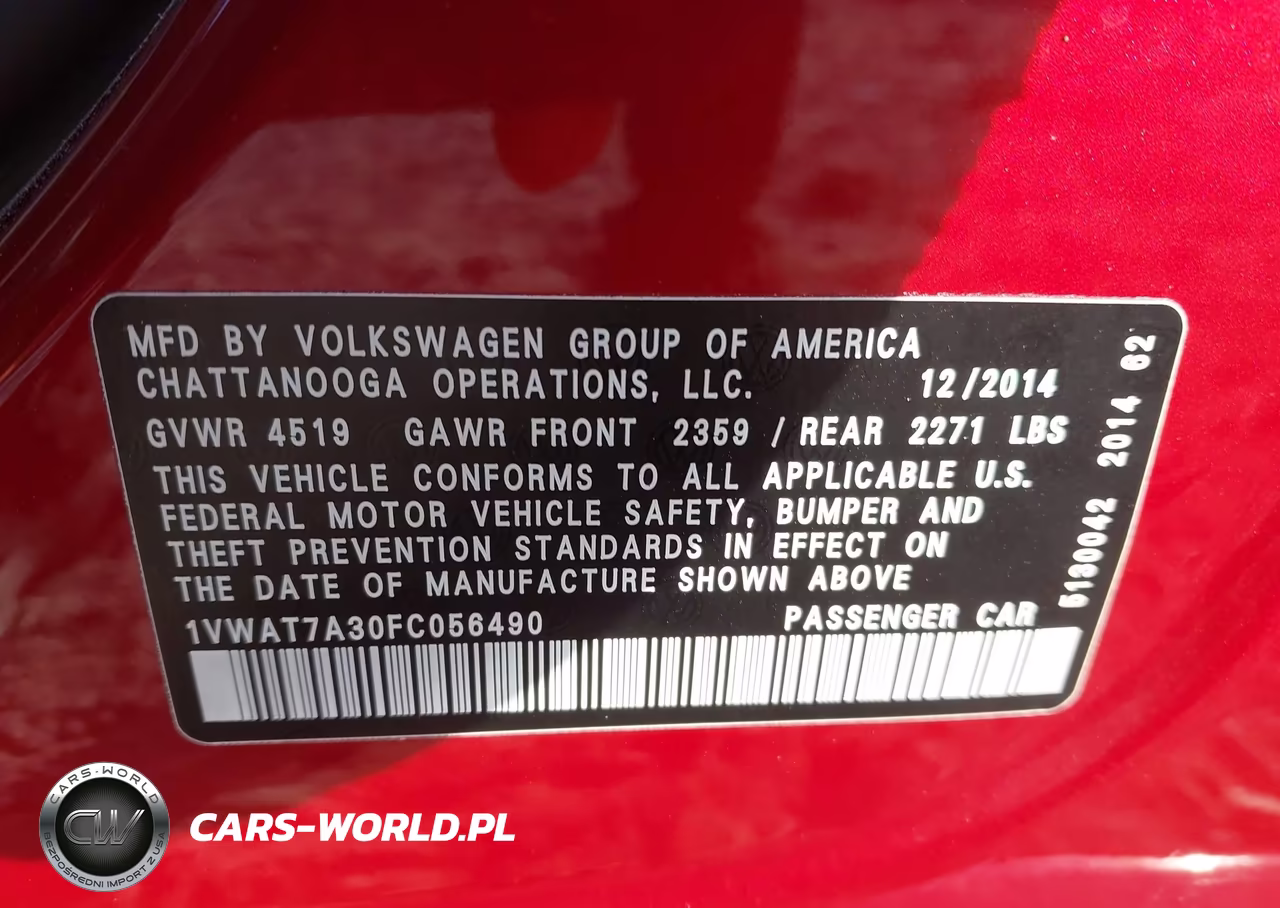2015 Volkswagen Passat 1.8T Wolfsburg Edition VIN:1VWAT7A30FC056490 - 9