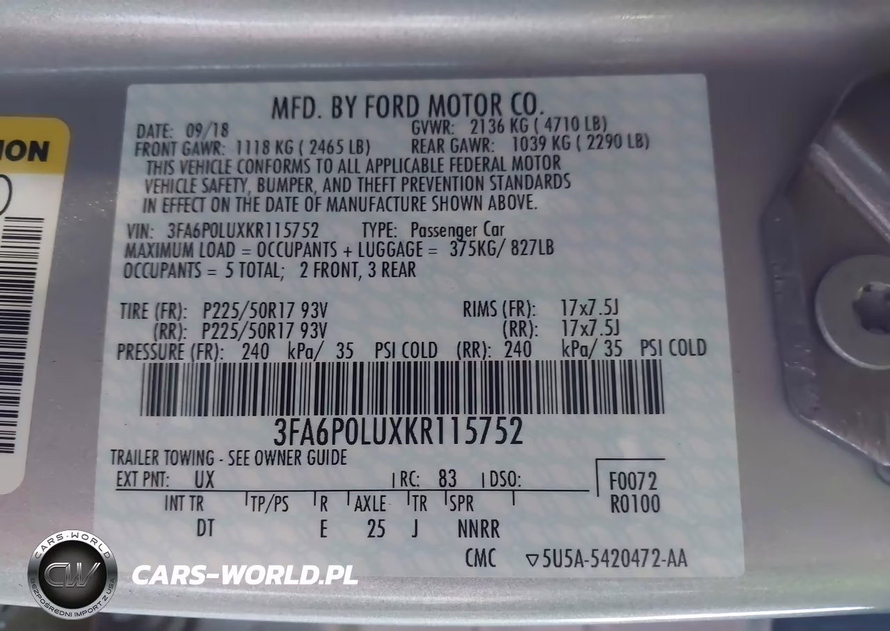 2019 Ford Fusion Hybrid Se VIN:3FA6P0LUXKR115752 - 9