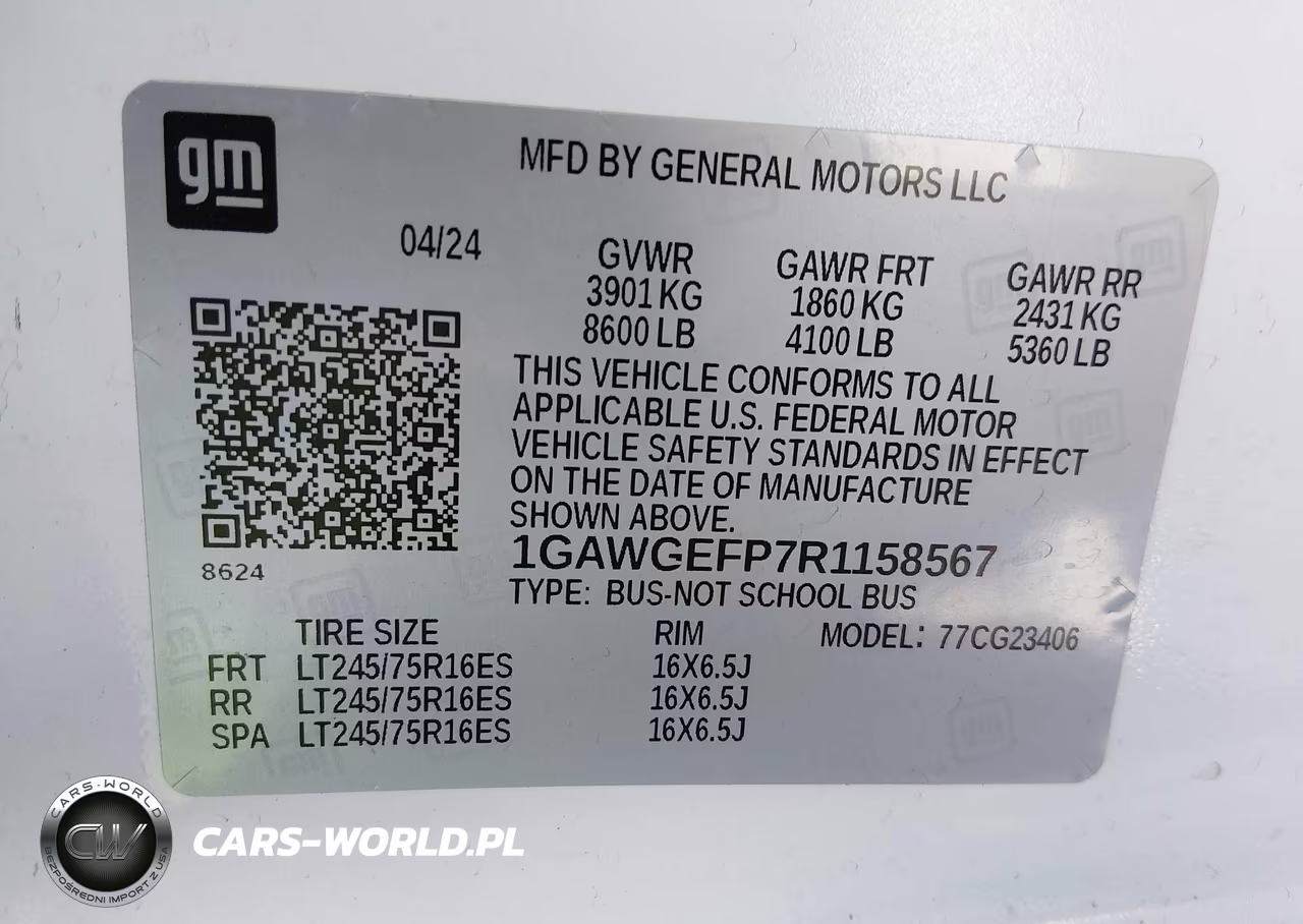 2024 Chevrolet Express Passenger Rwd 2500 Regular Wheelbase Ls VIN:1GAWGEFP7R1158567 - 9