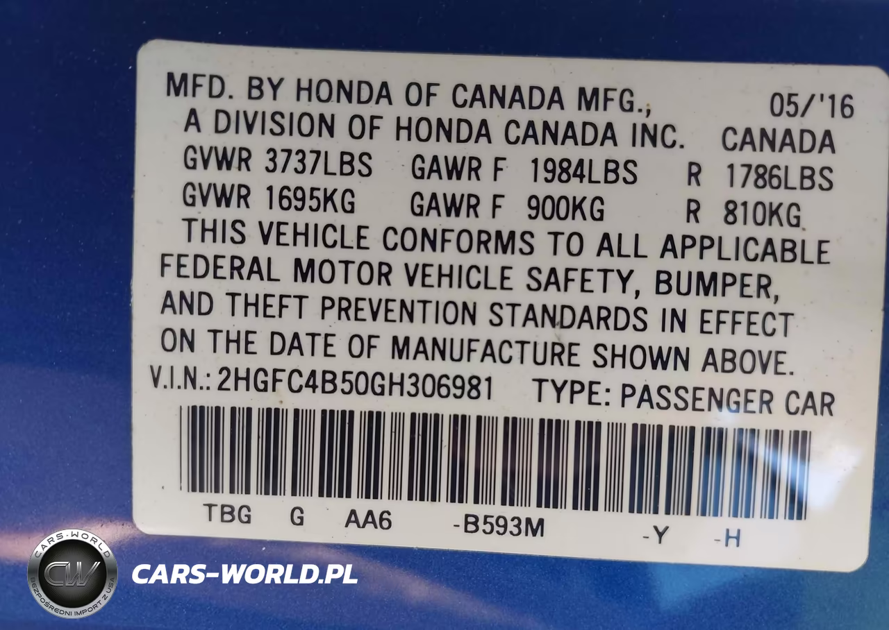2016 Honda Civic Lx VIN:2HGFC4B50GH306981 - 9