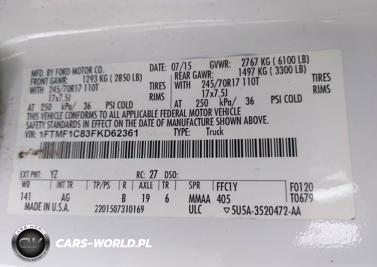 2015 Ford F-150 Xl VIN:1FTMF1C83FKD62361 - 9