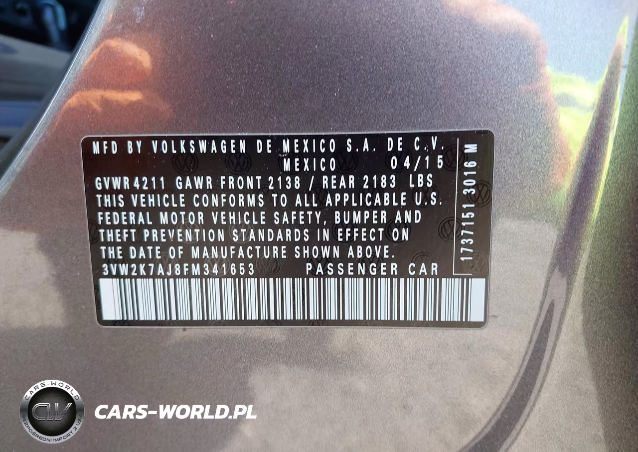 2015 Volkswagen Jetta 2.0L S VIN:3VW2K7AJ8FM341653 - 9