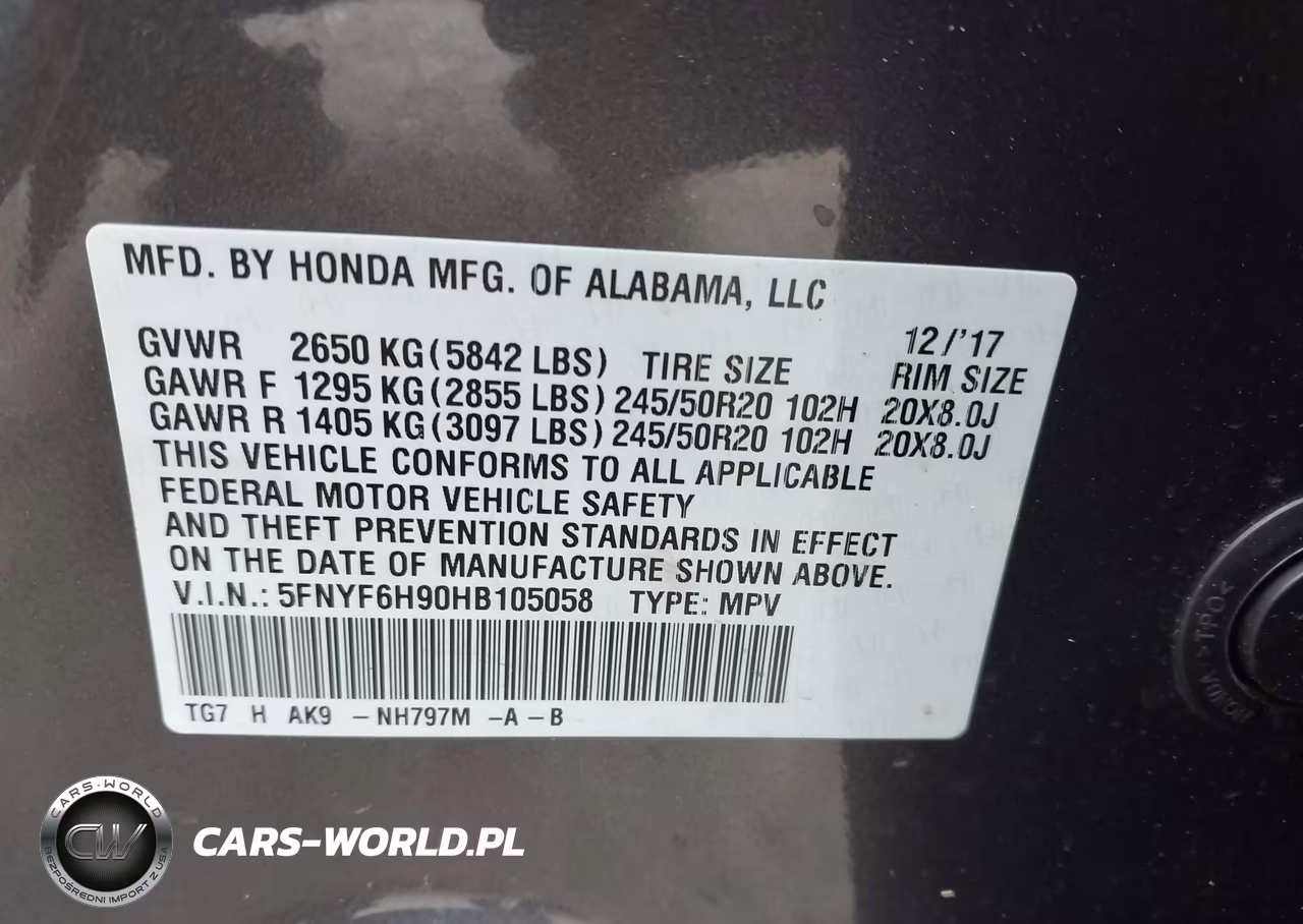 2017 Honda Pilot Touring VIN:5FNYF6H90HB105058 - 9