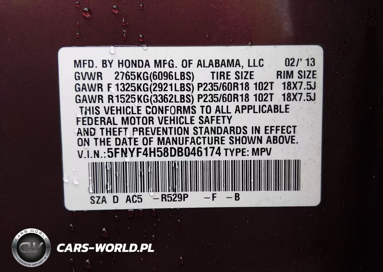 2013 Honda Pilot Ex-L VIN:5FNYF4H58DB046174 - 9
