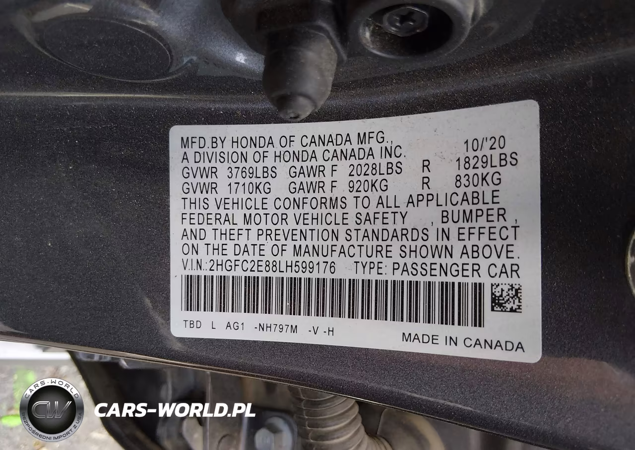 2020 Honda Civic Sport VIN:2HGFC2E88LH599176 - 9