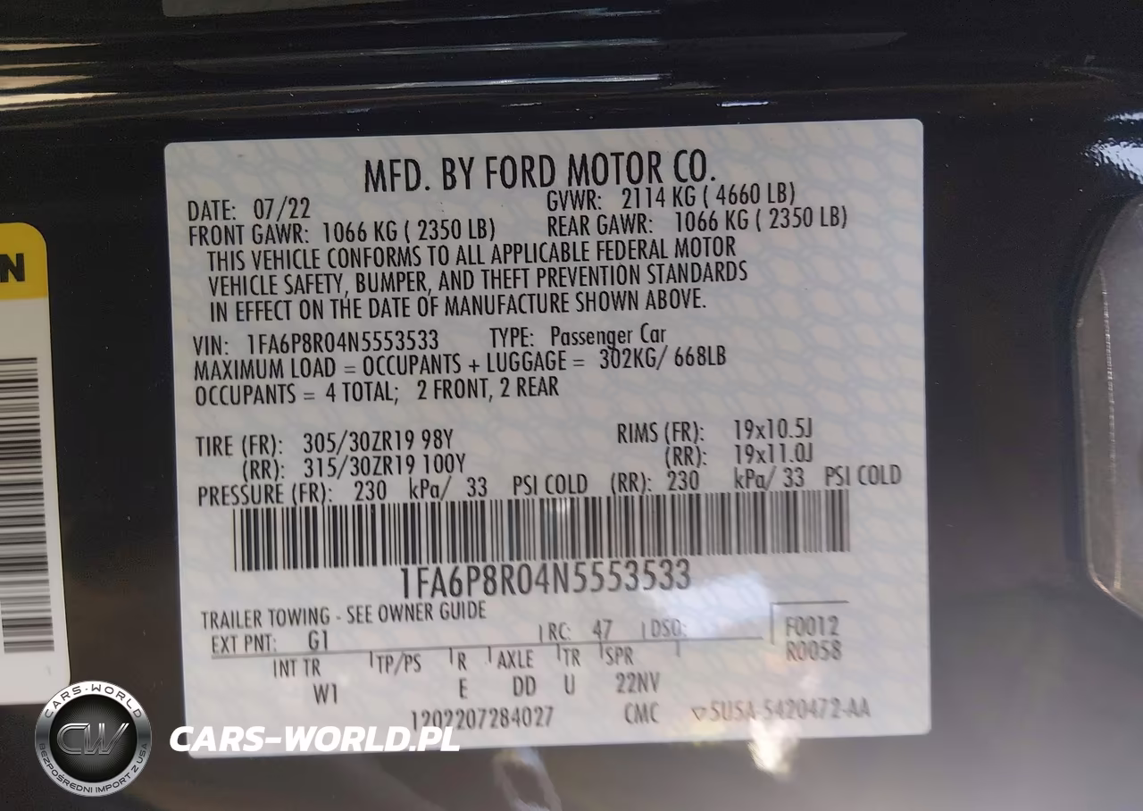 2022 Ford Mustang Mach 1 Fastback VIN:1FA6P8R04N5553533 - 9
