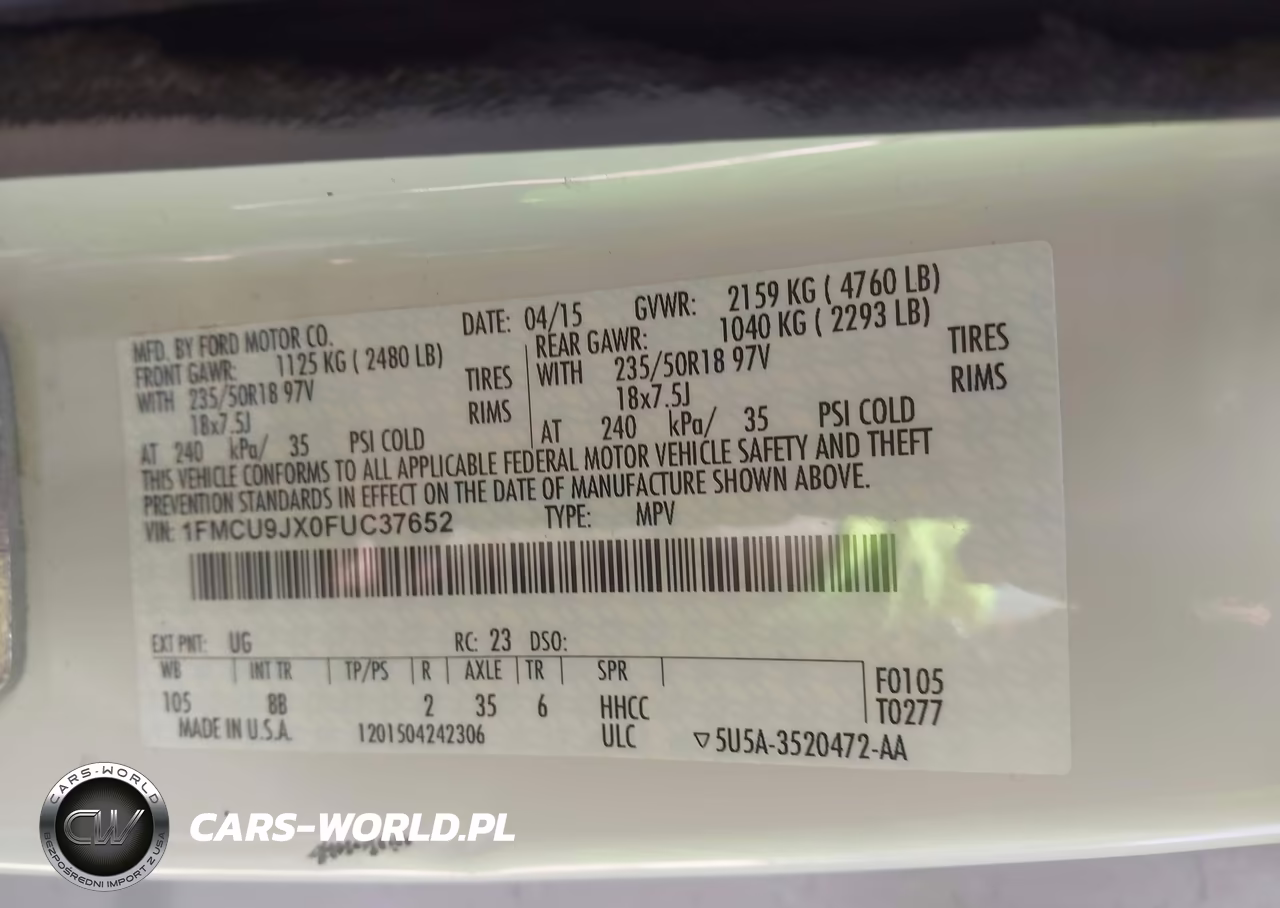 2015 Ford Escape Titanium VIN:1FMCU9JX0FUC37652 - 9