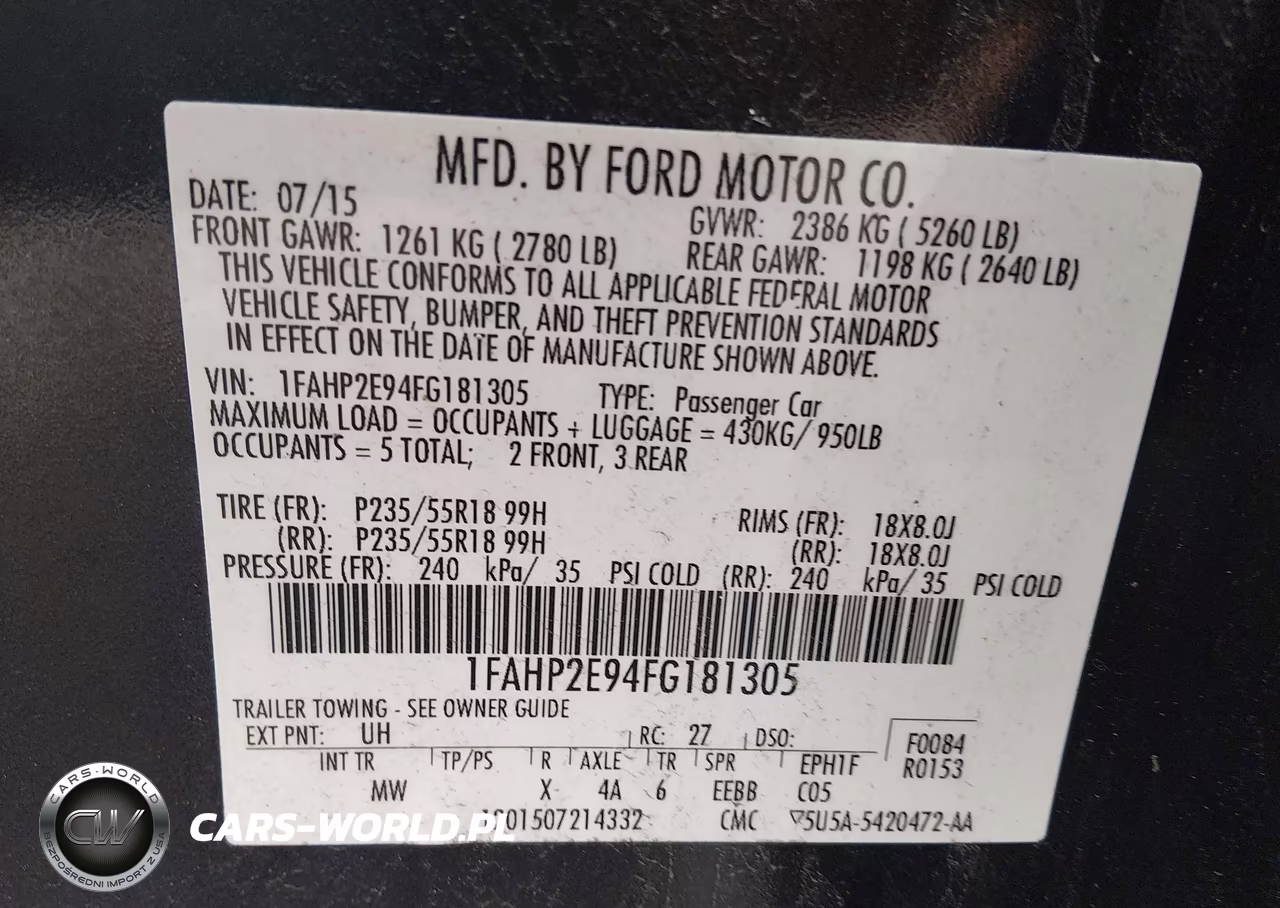 2015 Ford Taurus Sel VIN:1FAHP2E94FG181305 - 9
