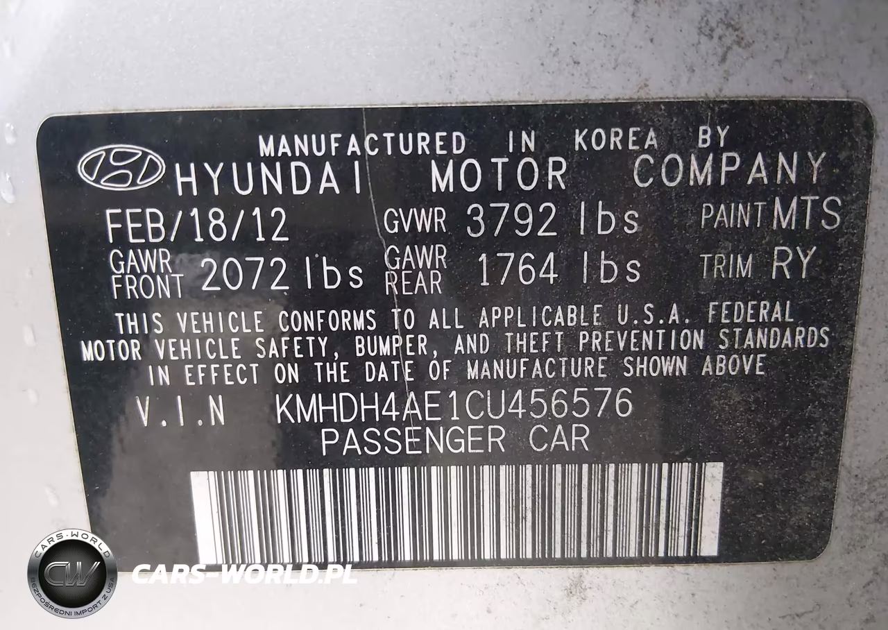 2012 Hyundai Elantra Limited (Ulsan Plant) VIN:KMHDH4AE1CU456576 - 9