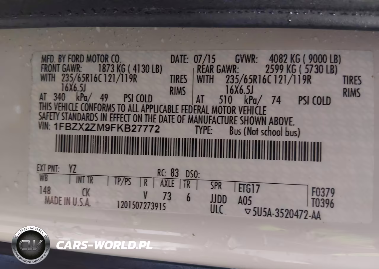 2015 Ford Transit-350 Xlt VIN:1FBZX2ZM9FKB27772 - 9