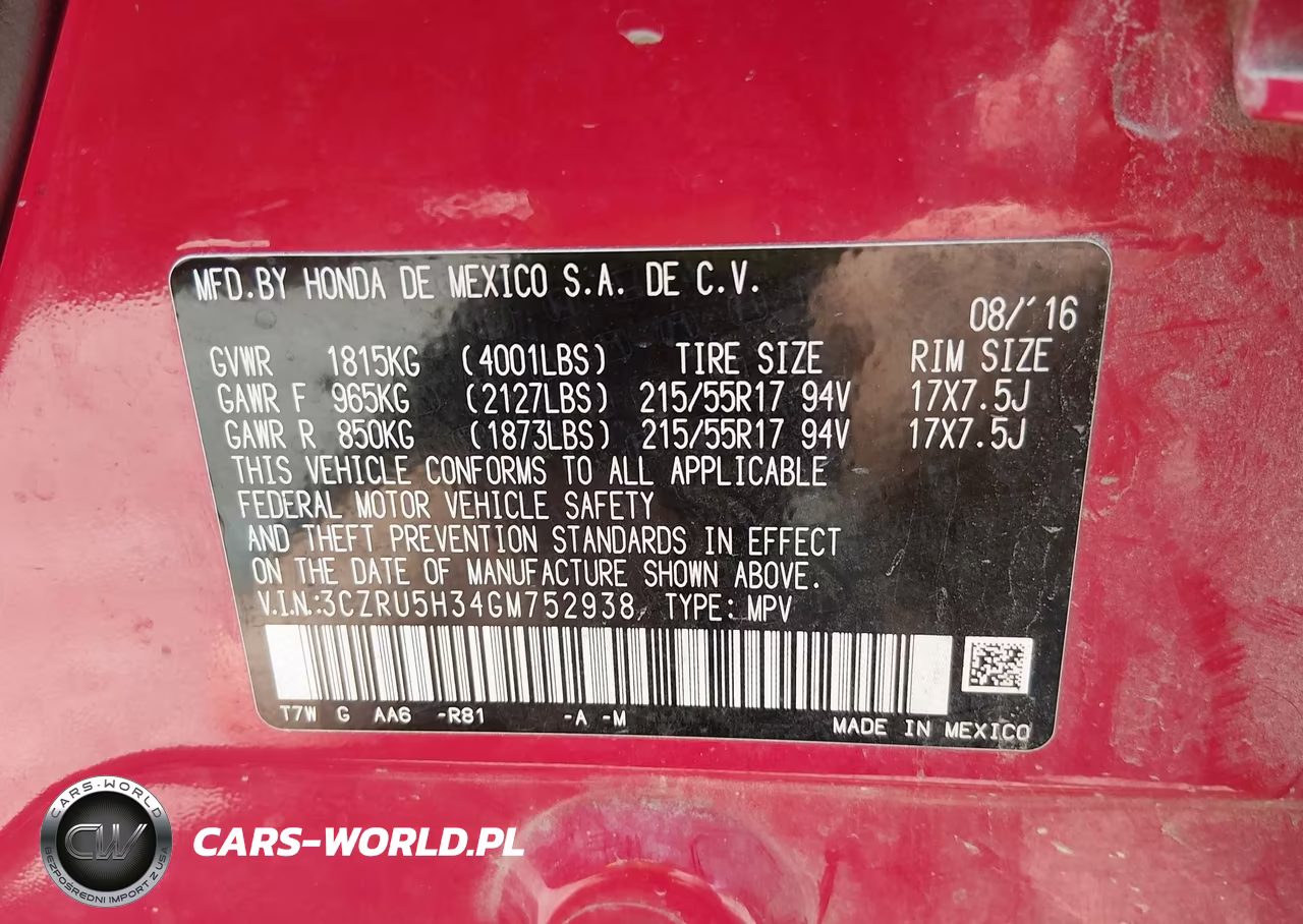 2016 Honda Hr-V Lx VIN:3CZRU5H34GM752938 - 9