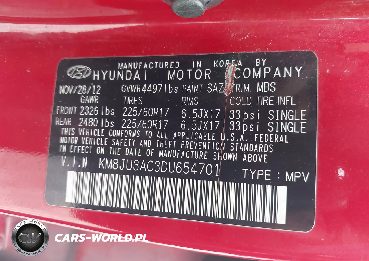 2013 Hyundai Tucson Gls VIN:KM8JU3AC3DU654701 - 9