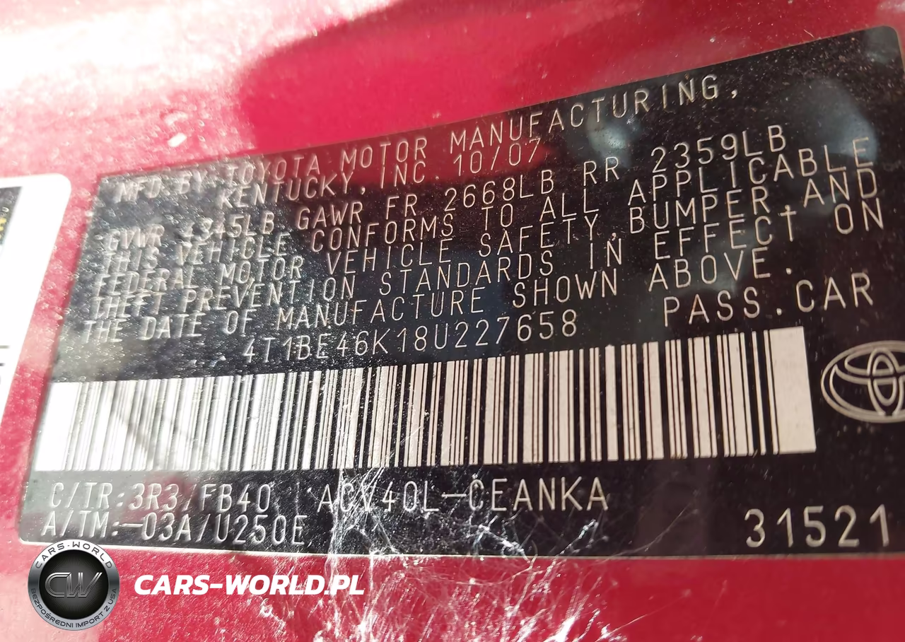2008 Toyota Camry Le VIN:4T1BE46K18U227658 - 9