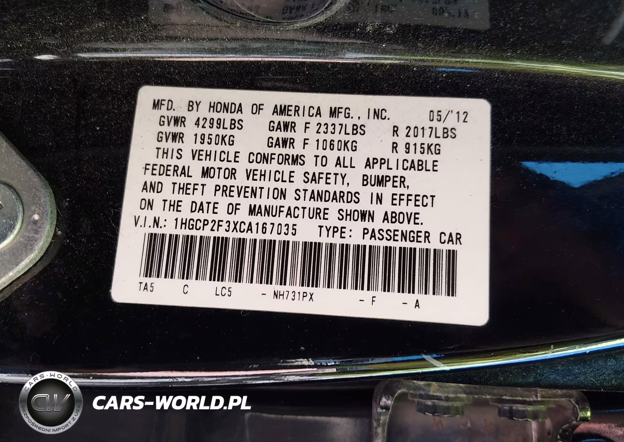 2012 Honda Accord 2.4 Lx VIN:1HGCP2F3XCA167035 - 9