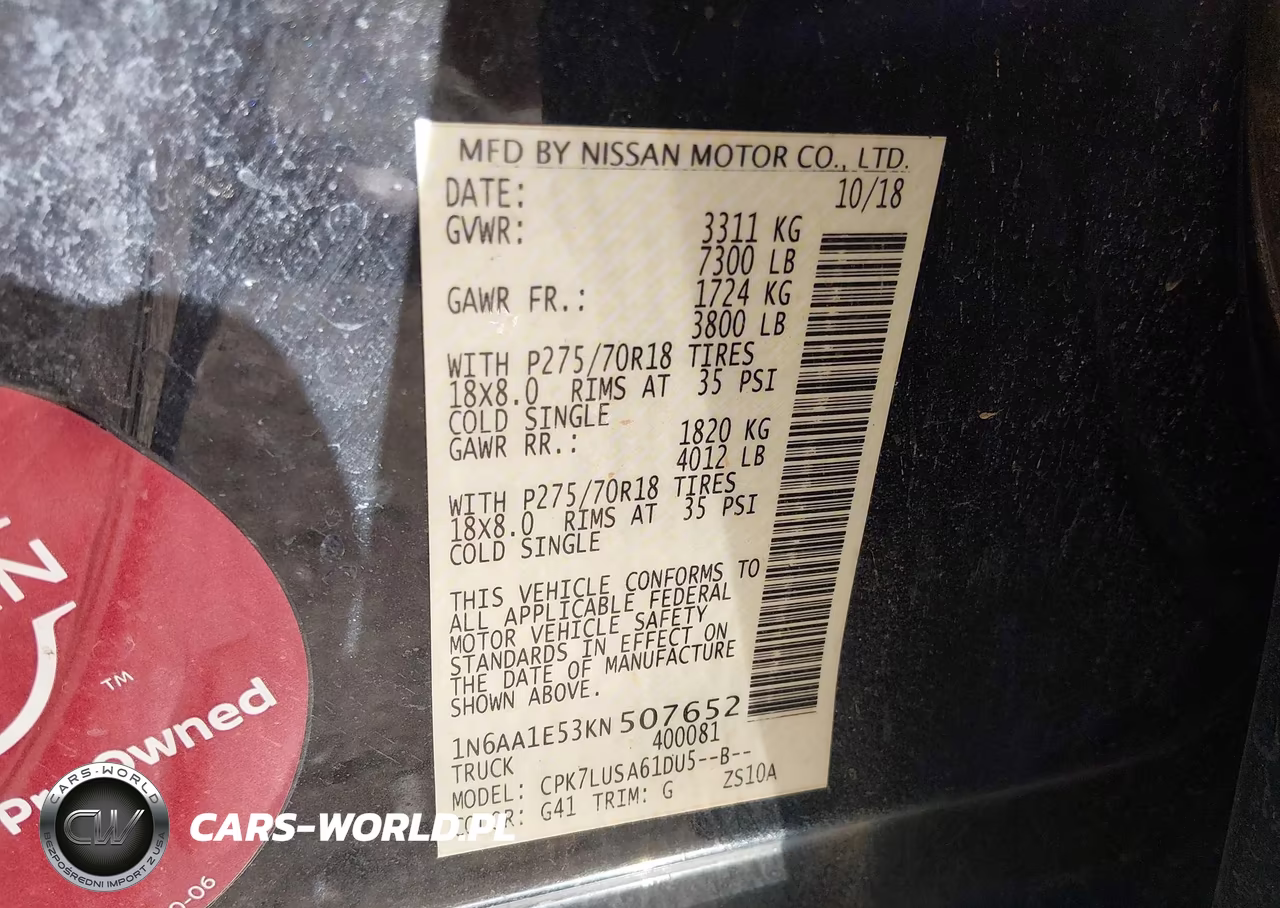 2019 Nissan Titan Pro-4X VIN:1N6AA1E53KN507652 - 9