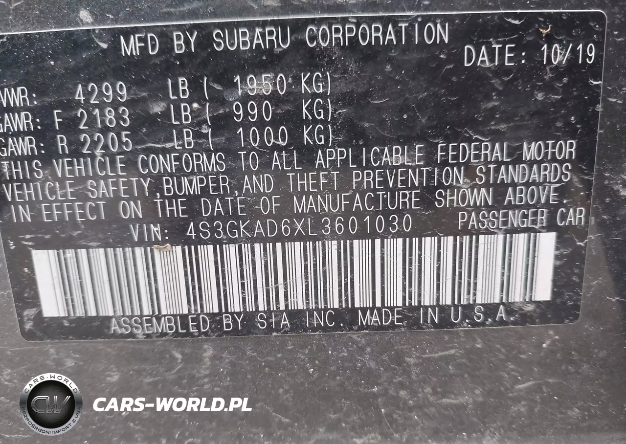 SUBARU IMPREZA PR VIN:4S3GKAD6XL3601030 - 9