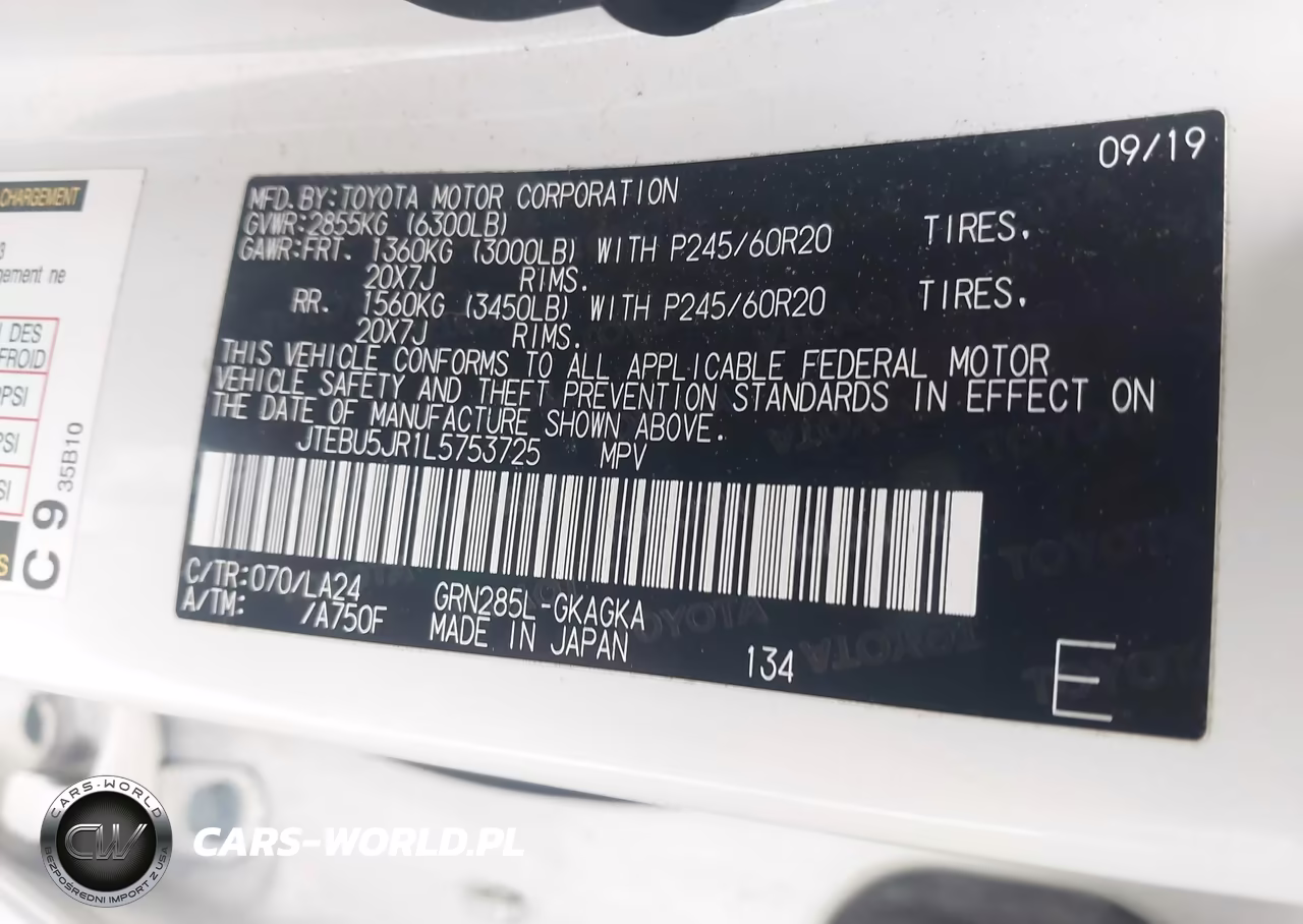 2020 Toyota 4Runner Limited VIN:JTEBU5JR1L5753725 - 9