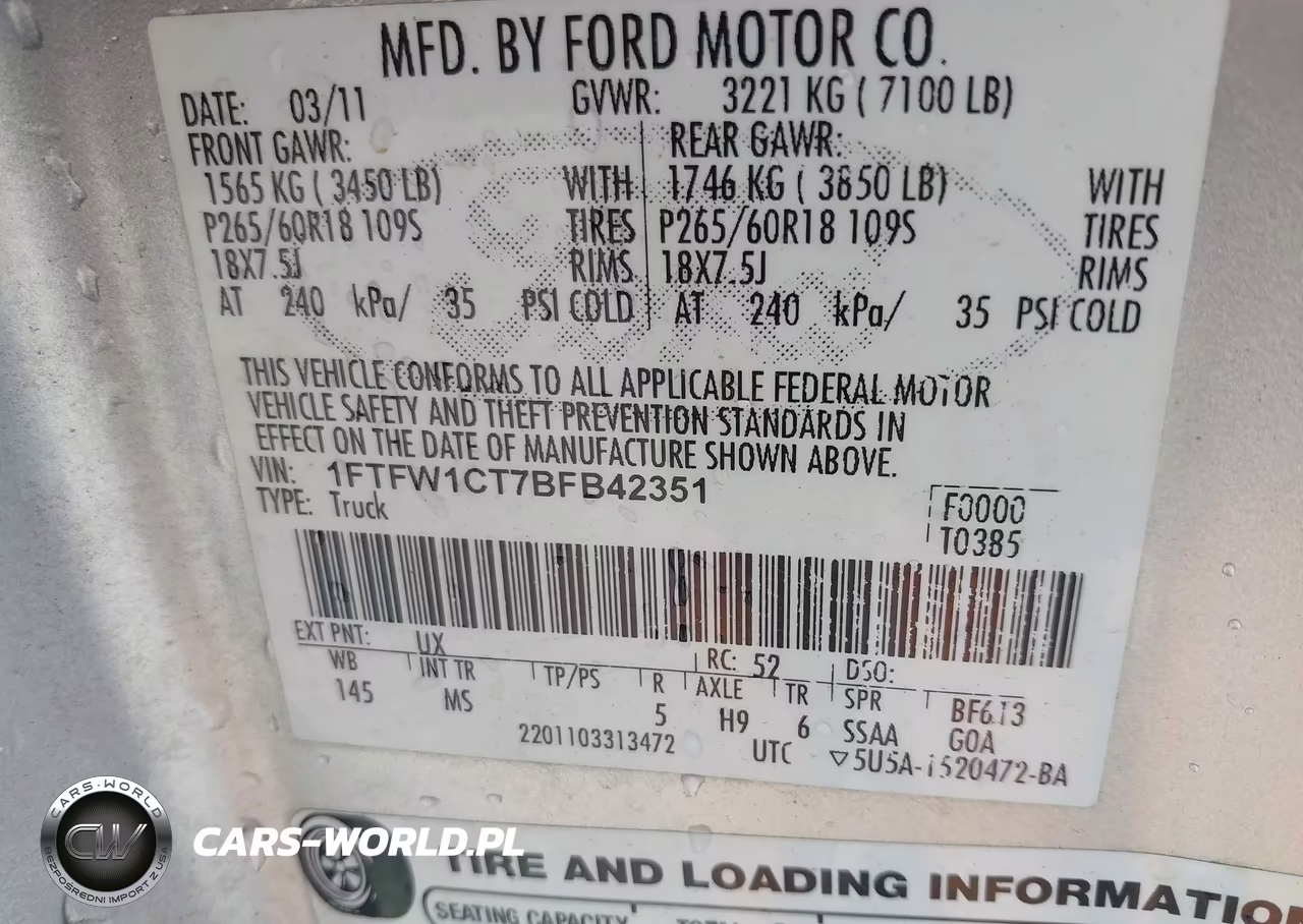 2011 Ford F-150 Xlt VIN:1FTFW1CT7BFB42351 - 9
