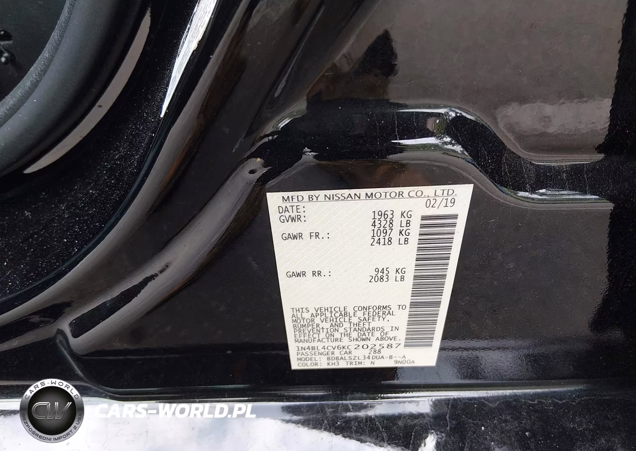 2019 Nissan Altima 2.5 Sr VIN:1N4BL4CV6KC202587 - 9