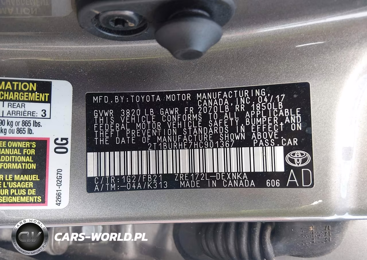 2017 Toyota Corolla Le VIN:2T1BURHE7HC901367 - 9