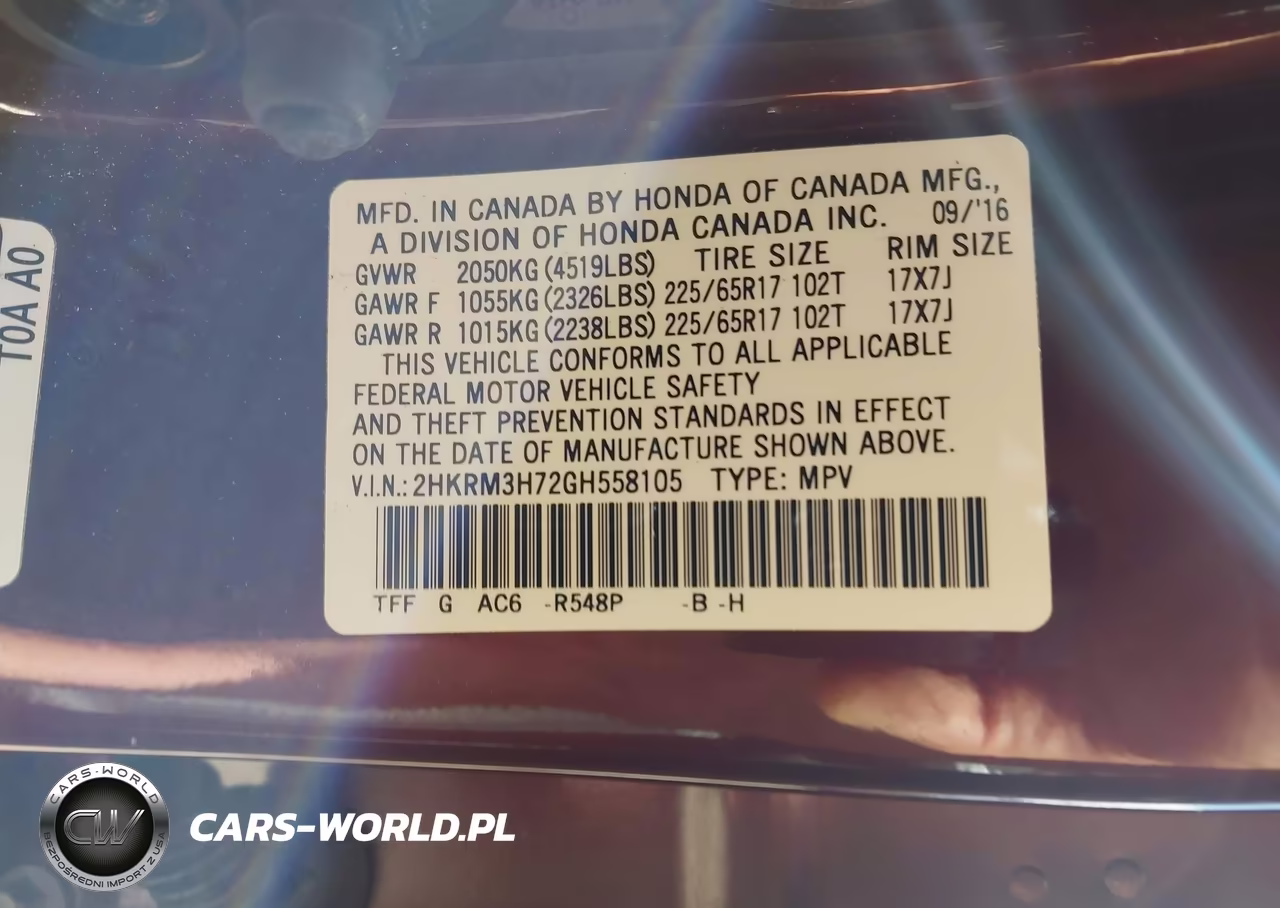 2016 Honda Cr-V Ex-L VIN:2HKRM3H72GH558105 - 9