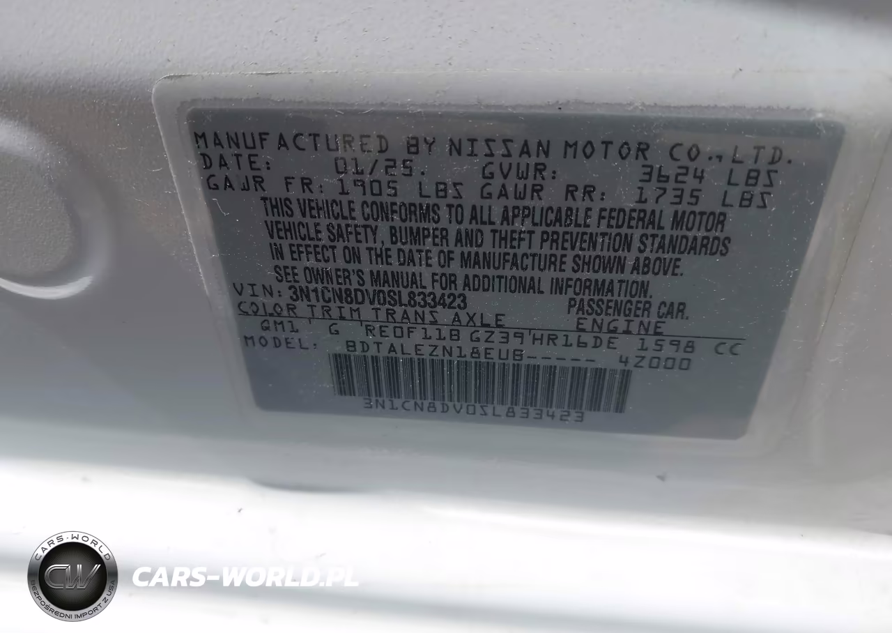 2025 Nissan Versa 1.6 S VIN:3N1CN8DV0SL833423 - 9