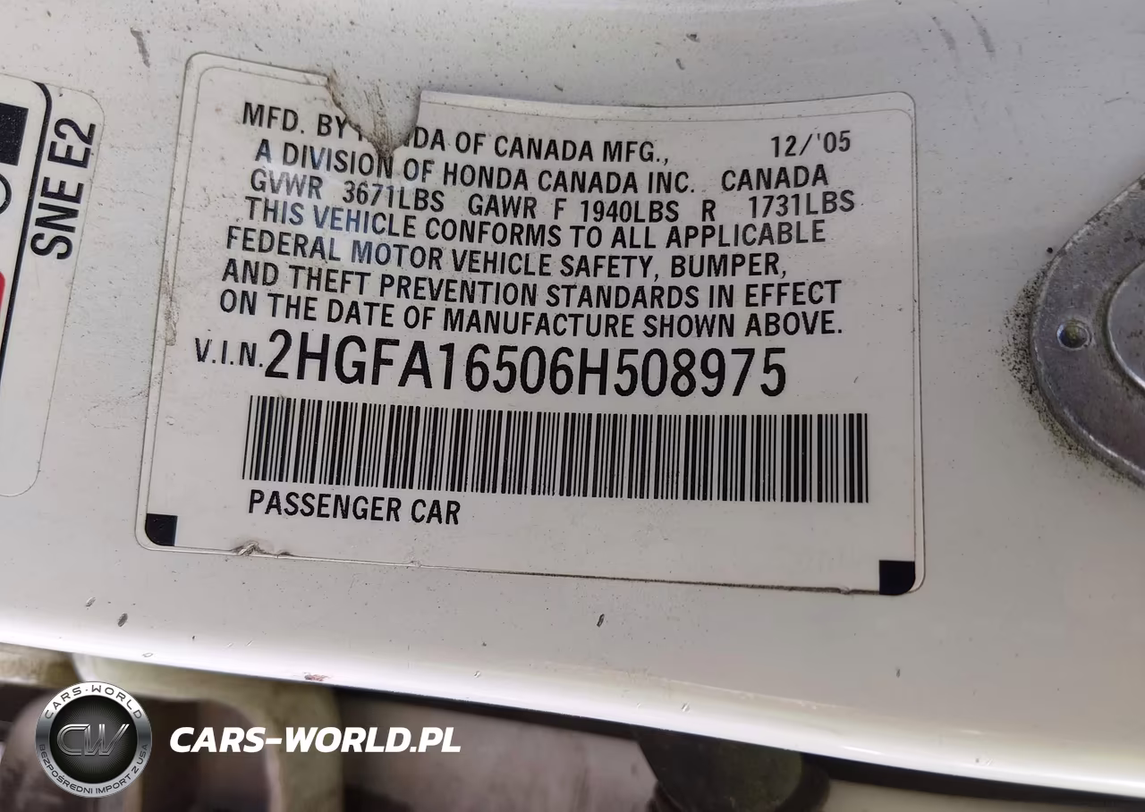 2006 Honda Civic Lx VIN:2HGFA16506H508975 - 9
