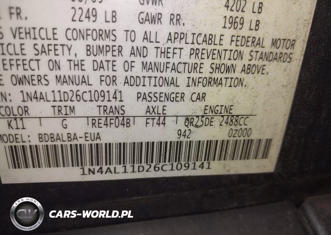 2006 Nissan Altima 2.5 S VIN:1N4AL11D26C109141 - 9