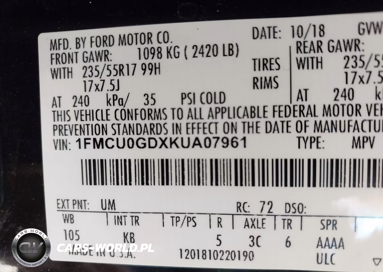 2019 Ford Escape Se VIN:1FMCU0GDXKUA07961 - 9