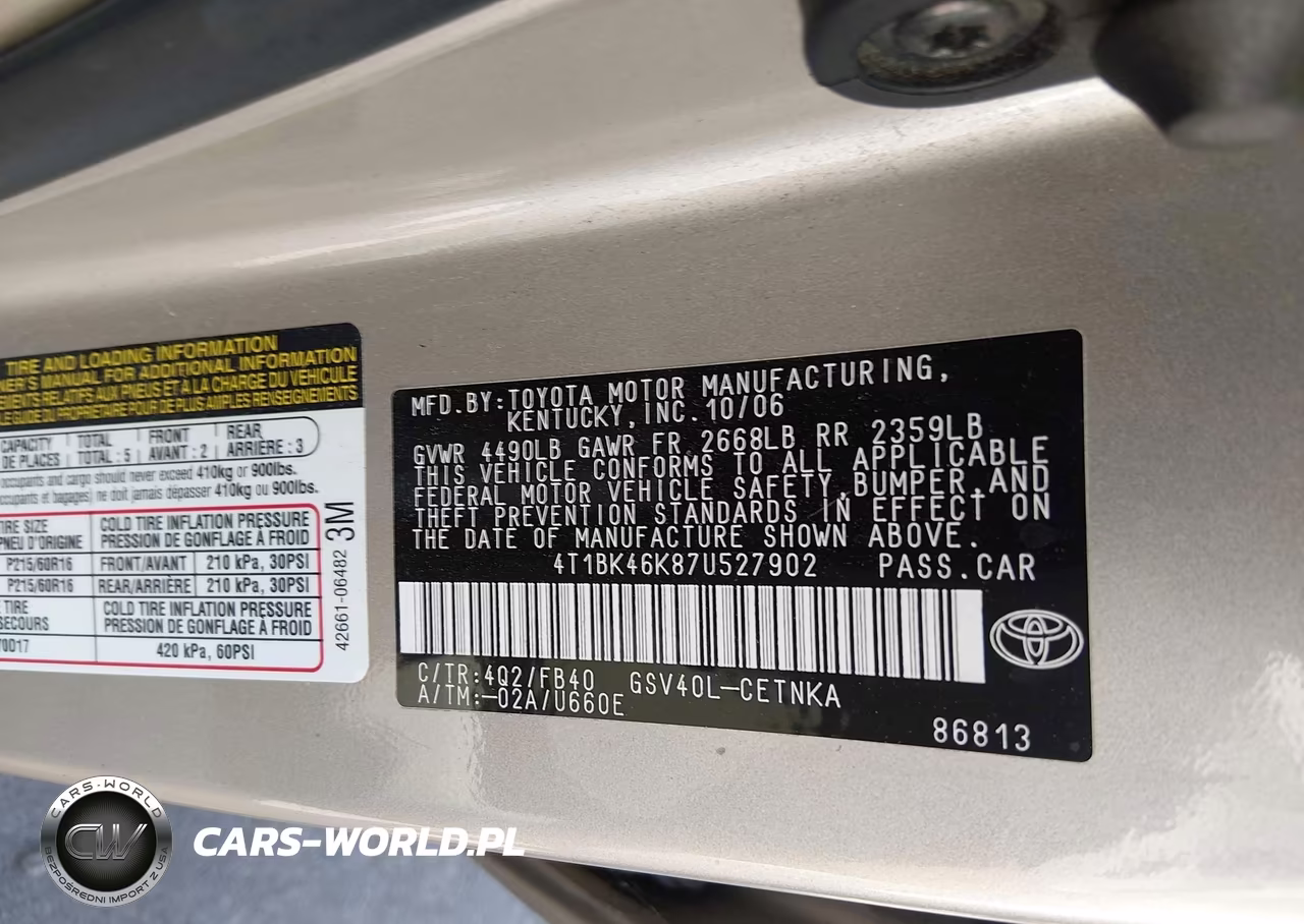 2007 Toyota Camry Le V6 VIN:4T1BK46K87U527902 - 9
