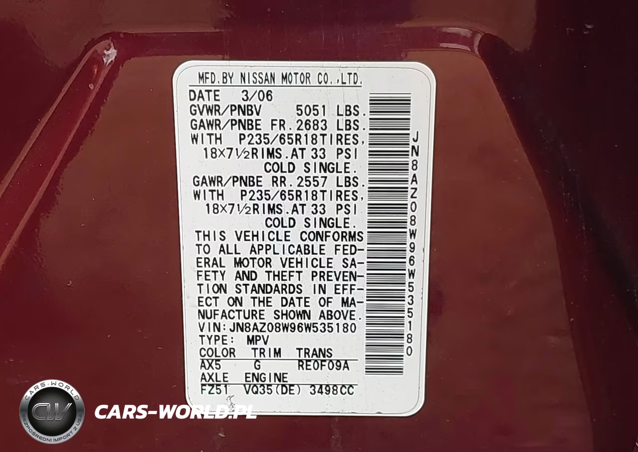 2006 Nissan Murano Sl VIN:JN8AZ08W96W535180 - 9