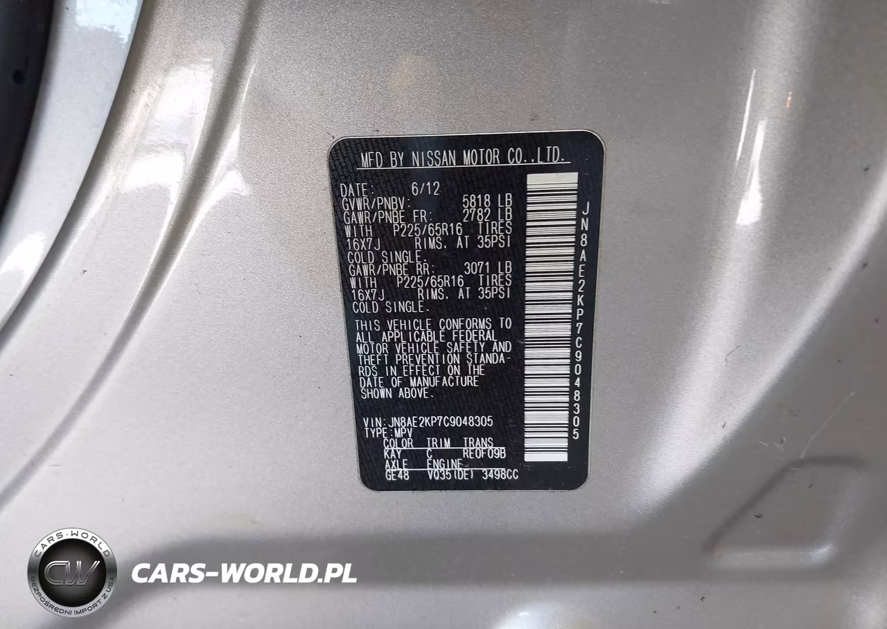 2012 Nissan Quest Sv VIN:JN8AE2KP7C9048305 - 9