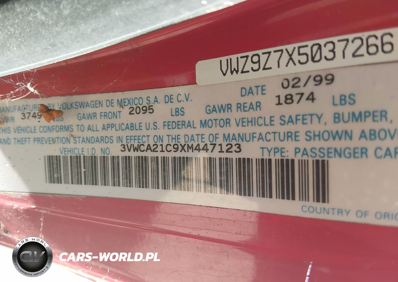 1999 Volkswagen New Beetle Gls VIN:3VWCA21C9XM447123 - 9