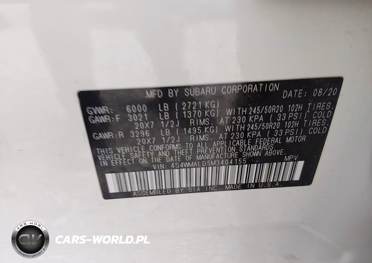 2021 Subaru Ascenso Limited VIN:4S4WMALD5M3404155 - 9