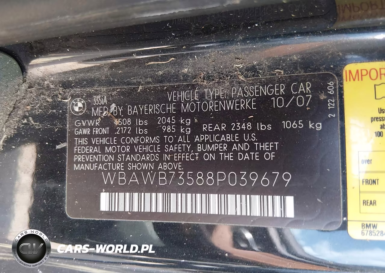 2008 BMW 335I VIN:WBAWB73588P039679 - 9