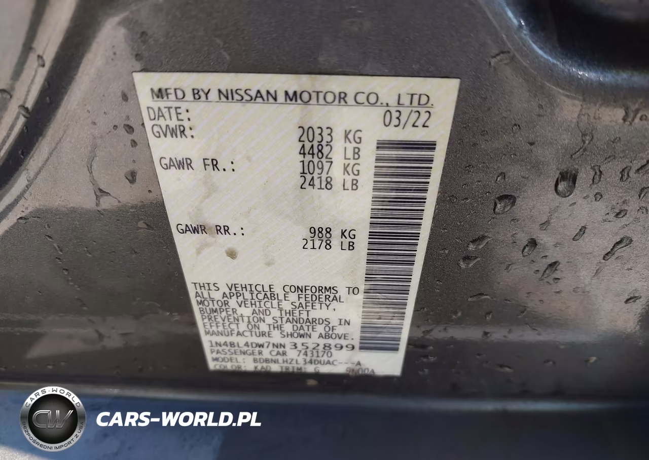 2022 Nissan Altima Sv Intelligent Awd VIN:1N4BL4DW7NN352899 - 9