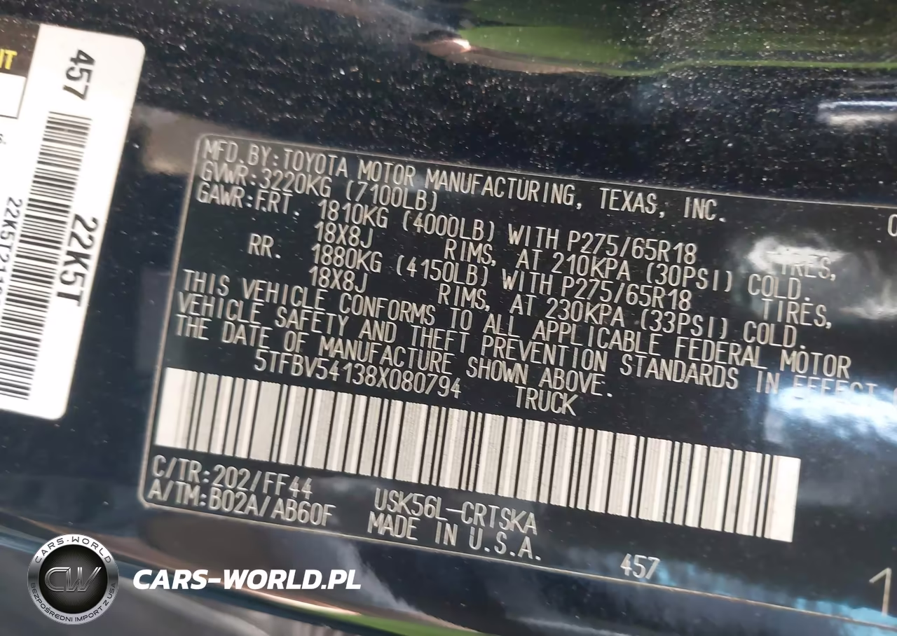 2008 Toyota Tundra Sr5 5.7L V8 VIN:5TFBV54138X080794 - 9