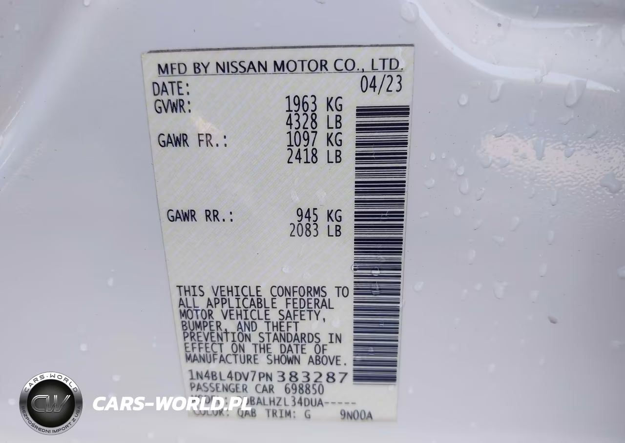2023 Nissan Altima Sv Fwd VIN:1N4BL4DV7PN383287 - 9