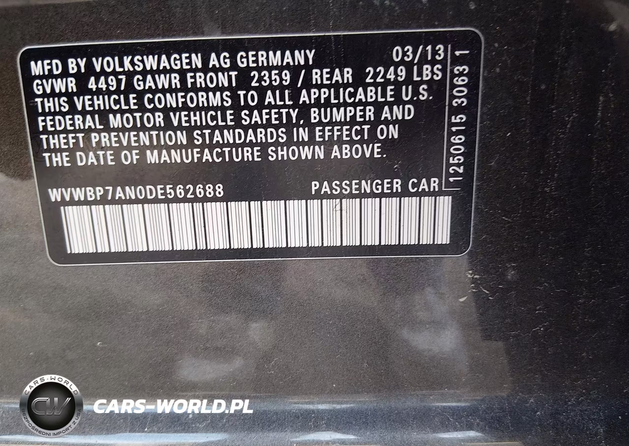 2013 Volkswagen Cc 2.0T Sport VIN:WVWBP7AN0DE562688 - 9