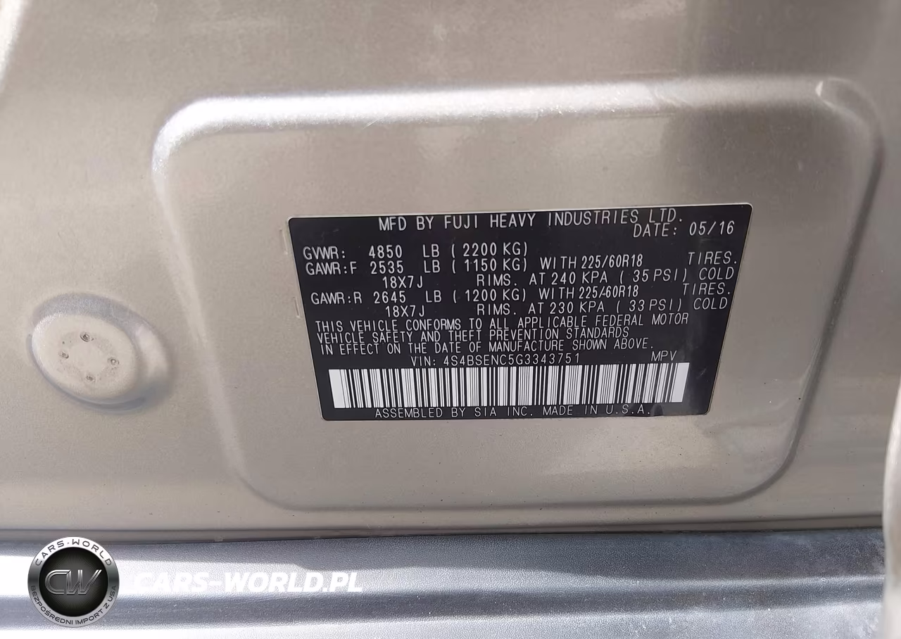 2016 Subaru Outback 3.6R Limited VIN:4S4BSENC5G3343751 - 9