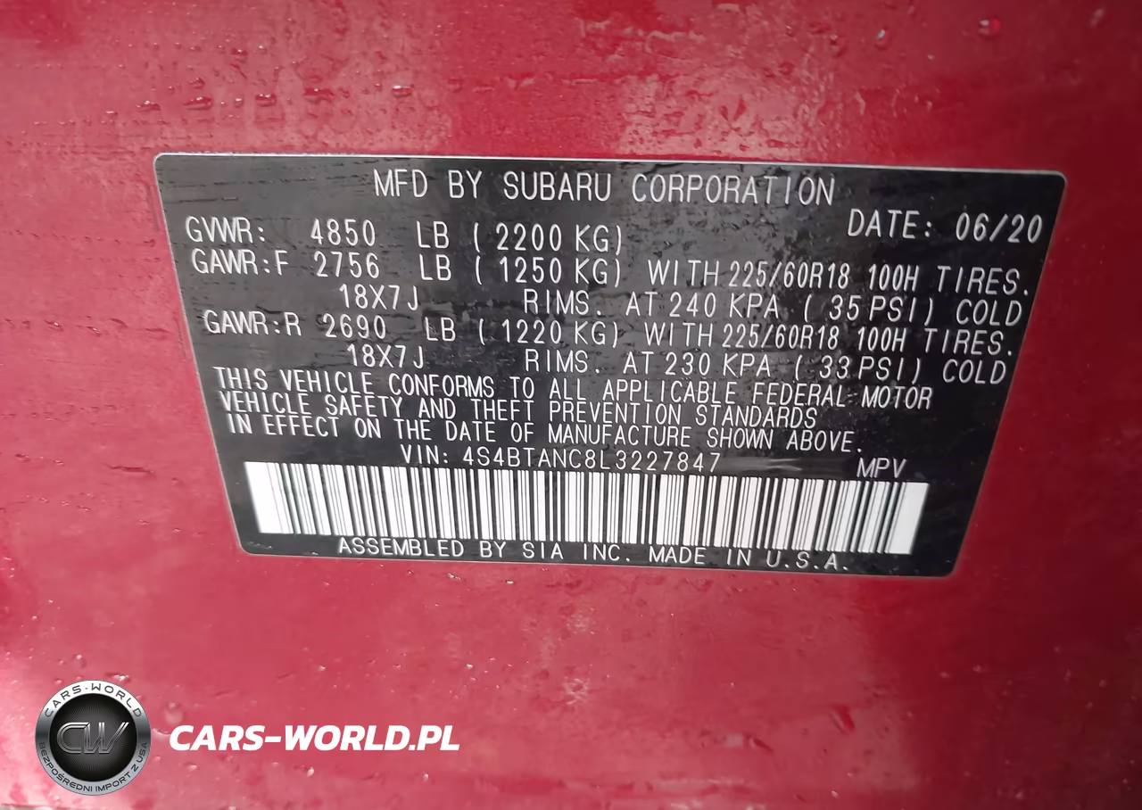 2020 Subaru Outback Limited VIN:4S4BTANC8L3227847 - 9