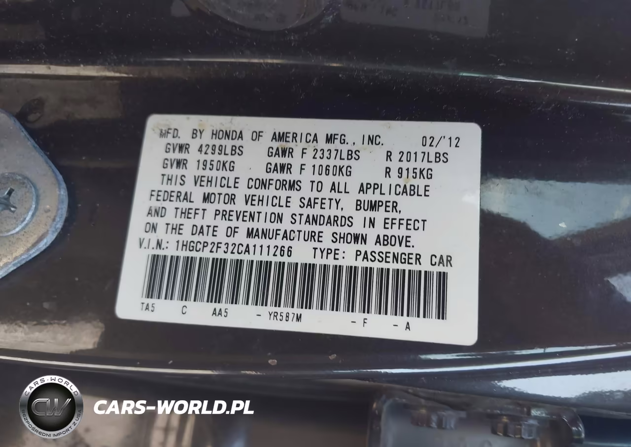 2012 Honda Accord 2.4 Lx VIN:1HGCP2F32CA111266 - 9