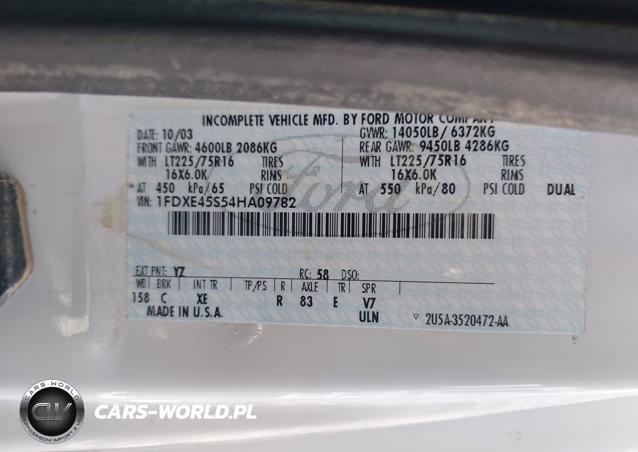 2004 Ford E-450 Cutaway Standard VIN:1FDXE45S54HA09782 - 9