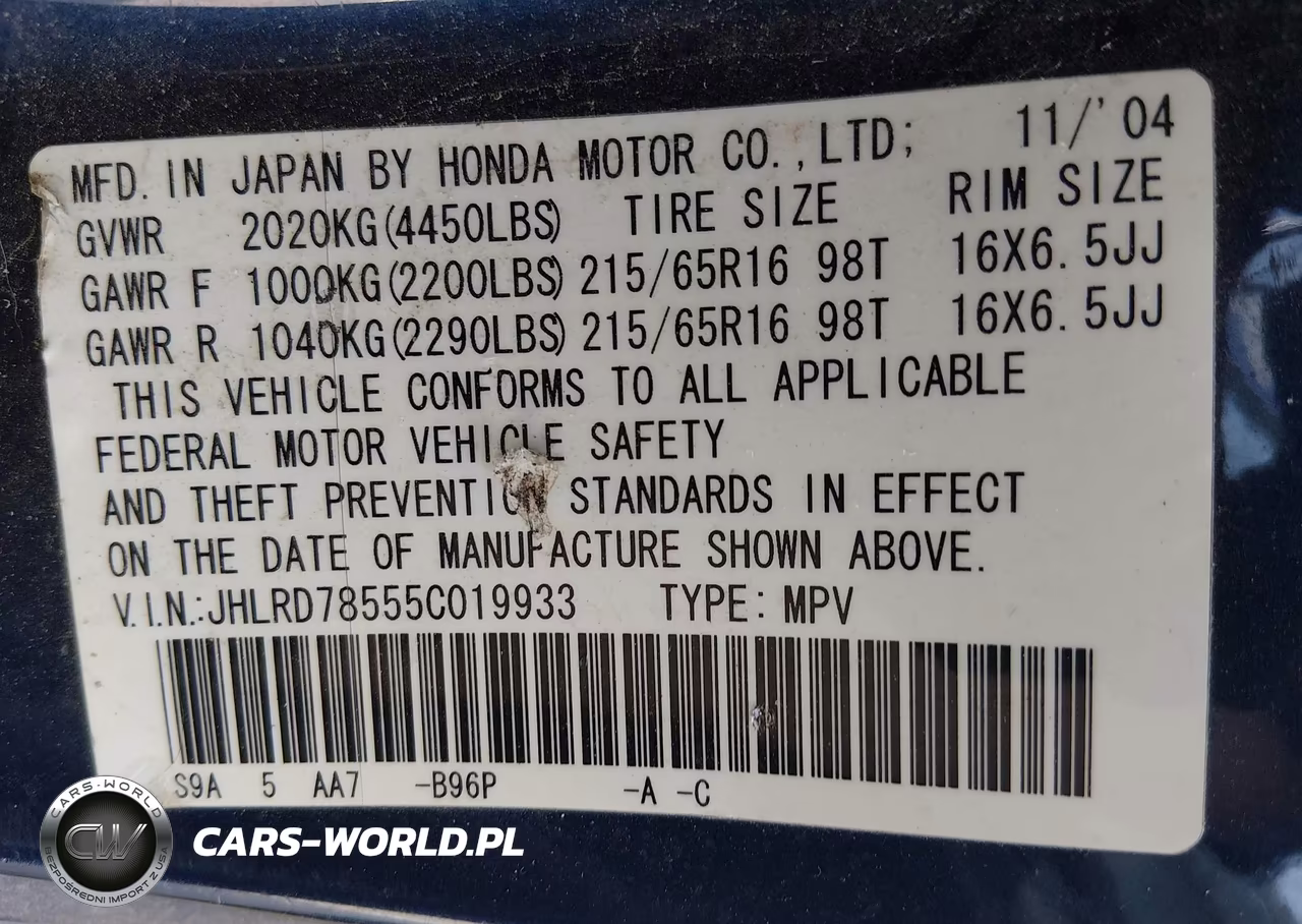 2005 Honda Cr-V Lx VIN:JHLRD78555C019933 - 9