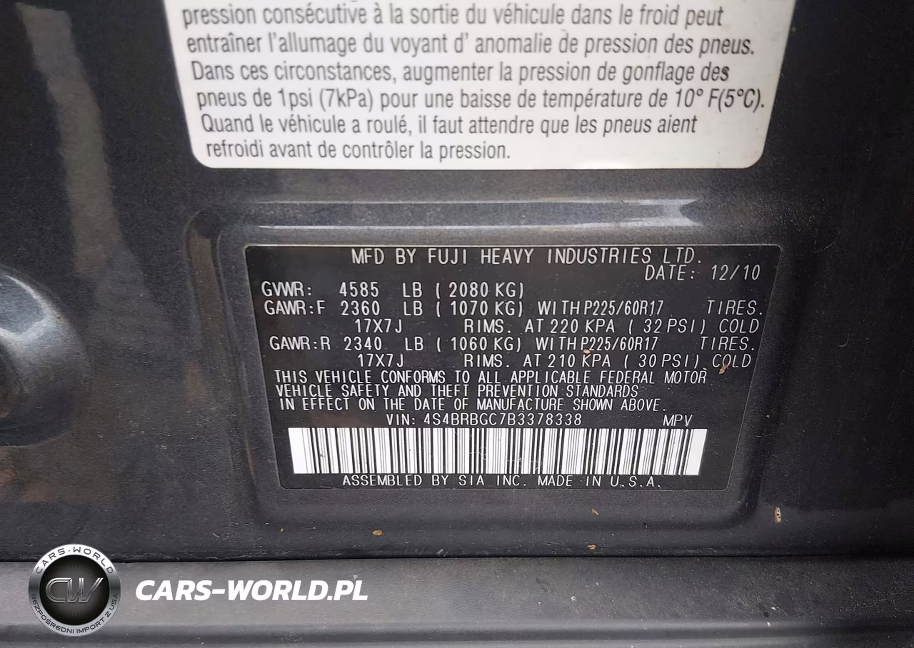 2011 Subaru Outback 2.5I Premium VIN:4S4BRBGC7B3378338 - 9