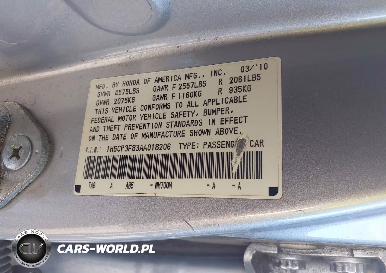 2010 Honda Accord 3.5 Ex-L VIN:1HGCP3F83AA018206 - 9
